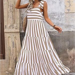Chic Striped Mini Dress in Brown and White
